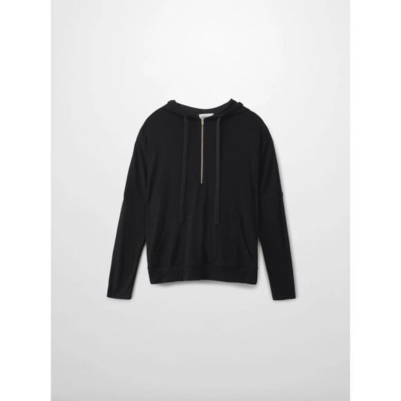 $54 MELI Ribbed Half Zip Hoodie Tee Black XS Cropped Short Sleeve Pullover Top - Picture 1 of 6